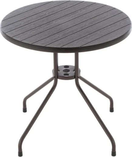 Stół balkonowy okrągły 80 cm, stalowy, brązowy blat