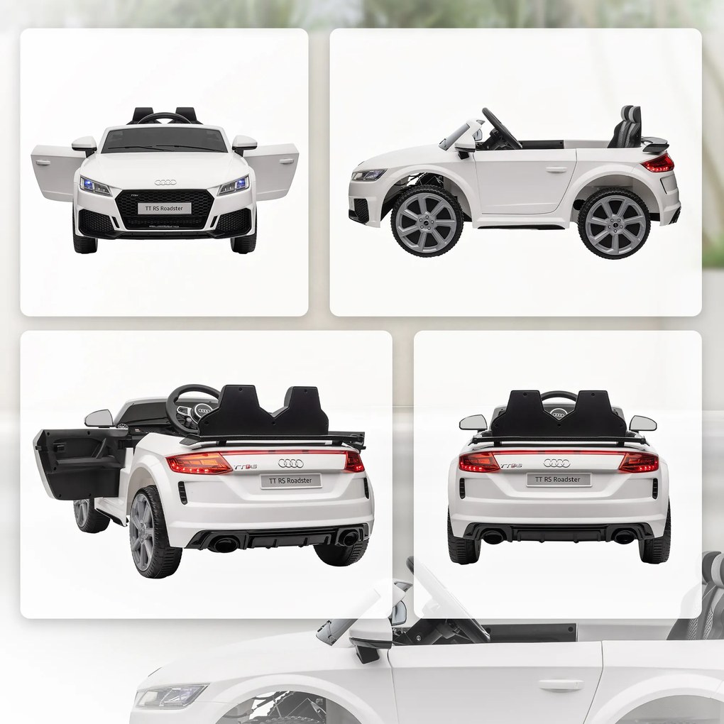 HOMCOM Elektryczny samochód dla dzieci, Audi TT RS Roadster, 3 km/h, pilot zdalnego sterowania, LED, USB, Biały