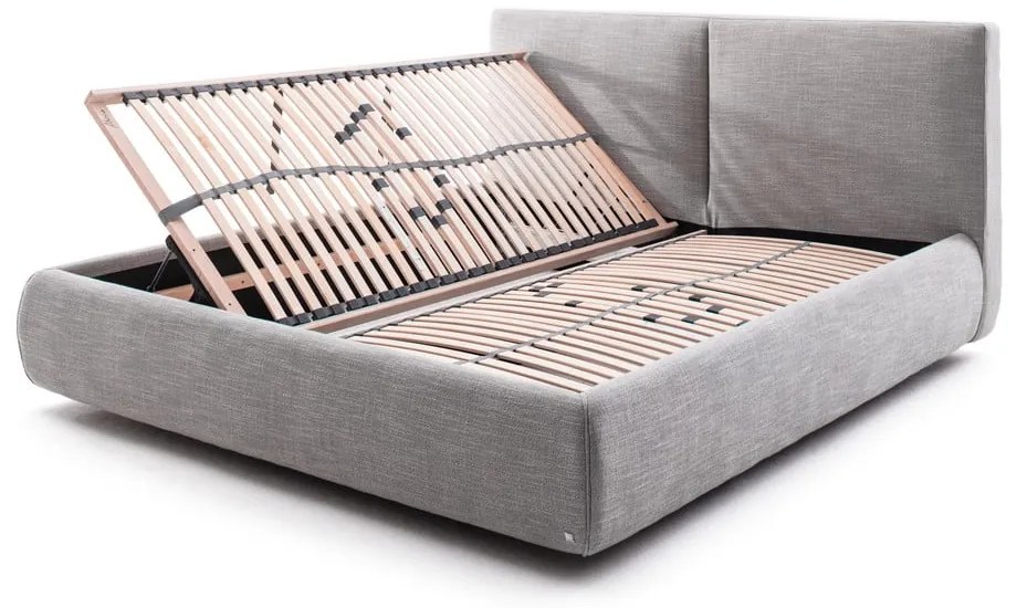 Szare tapicerowane łóżko dwuosobowe ze schowkiem ze stelażem 180x200 cm Atesio – Meise Möbel