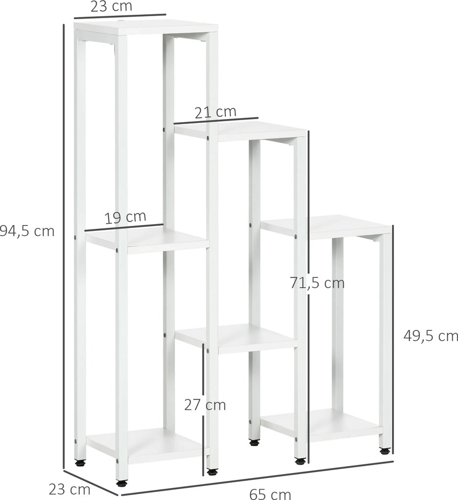 Outsunny Stojak na kwiaty, stojak na rośliny, 7 półek, do użytku wewnętrznego i zewnętrznego, stalowy, biały, 65 x 23 x 94,5 cm