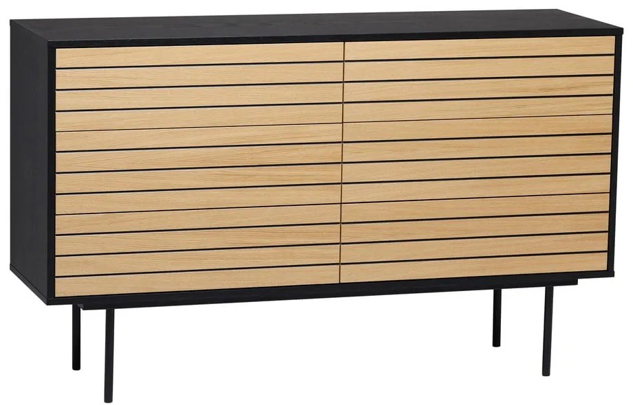 Czarna/naturalna niska komoda w dekorze dębu 140x84 cm Stripe – Woodman