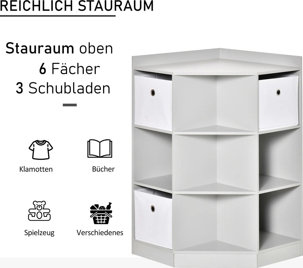 HOMCOM Regał na zabawki dla dzieci z 3 szufladami filcowymi, MDF, zabezpieczenie przed przewróceniem, Szary