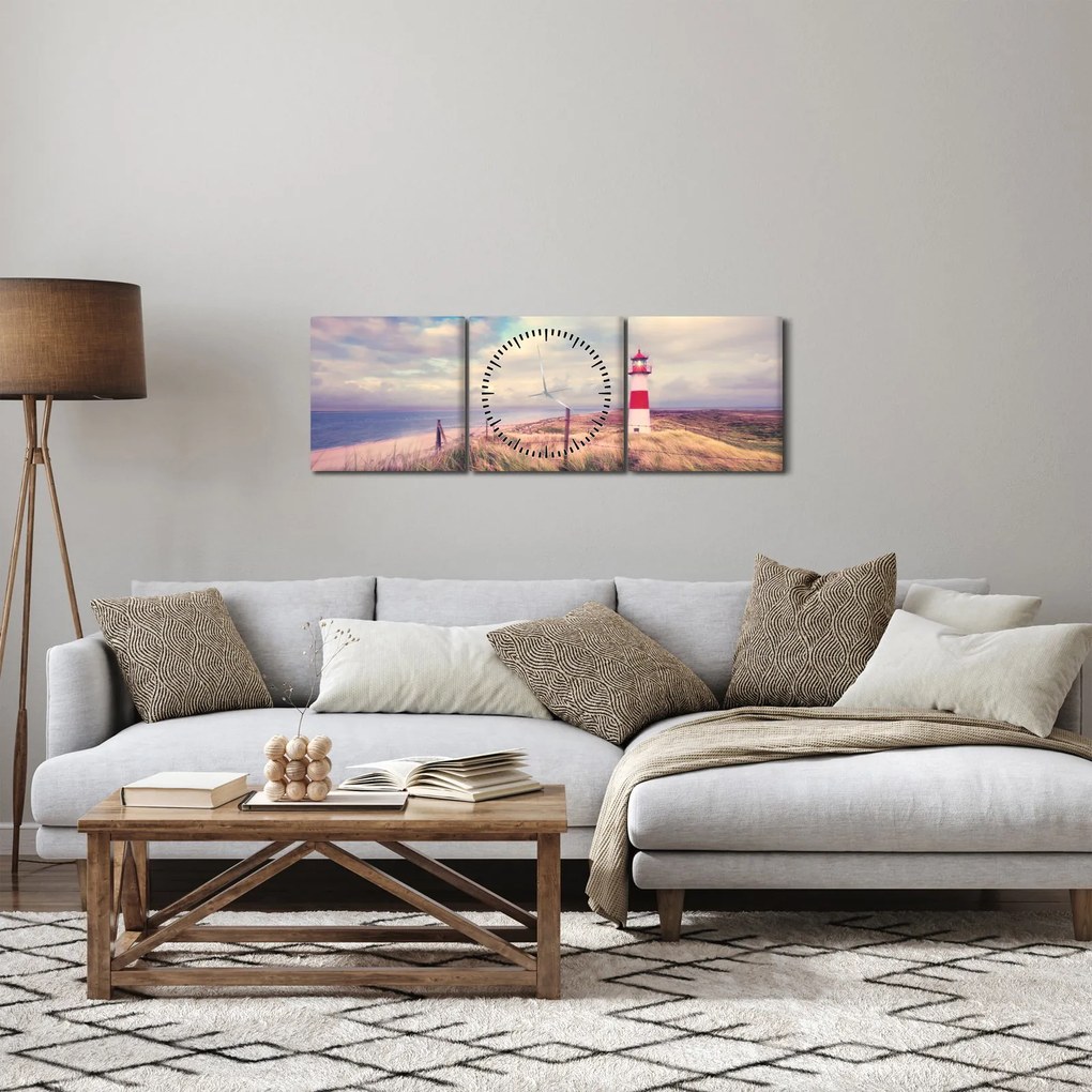 Obraz - Czerwona latarnia morska (z zegarem) (90x30 cm)