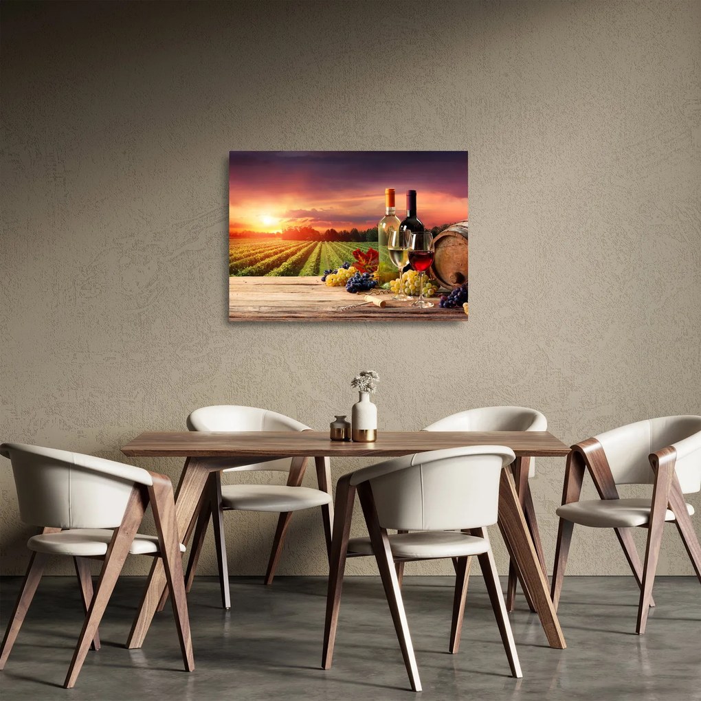 Obraz na szkle - winnica z winem (70x50 cm)