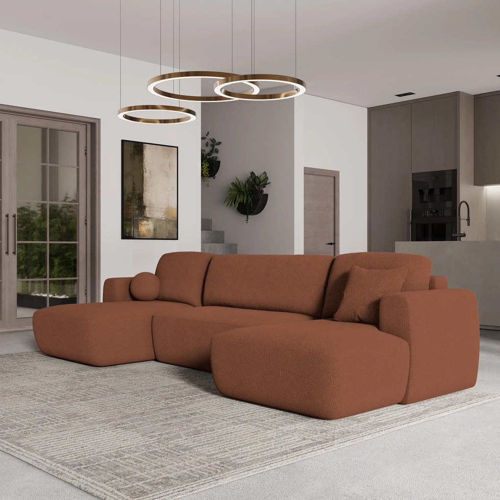 Masseno Narożnik SENTUM z funkcją spania i pojemnikiem na pościel Narozniki U, Rozkładana sofa - Ceglasty, NOW OR NEVER 54
