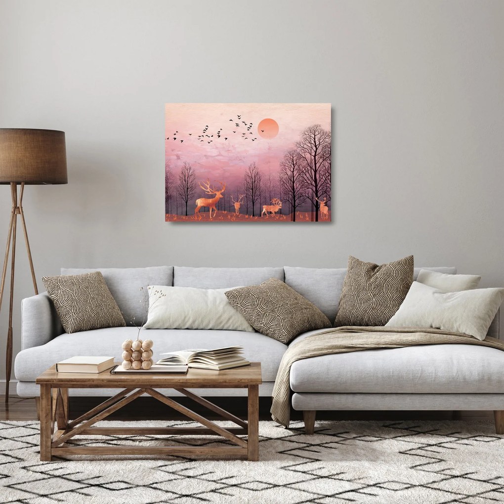Zdjęcie - Jeleń w blasku zachodzącego słońca (70x50 cm)