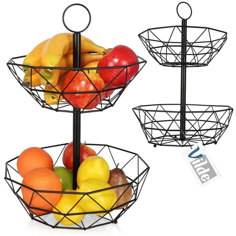 Koszyk na owoce i warzywa miska 2-poziomowa loft 43 cm (Czarny)