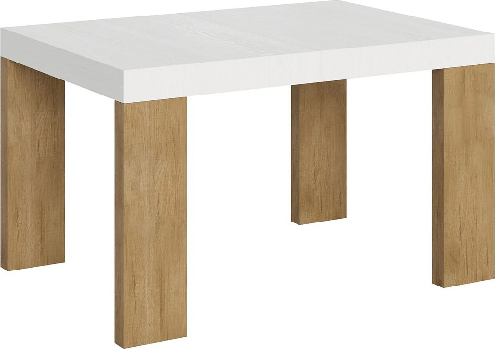 Stół rozkładany 90x130/234 cm Roxell Mix Biały jesionowy blat - Nogi z naturalnego dębu