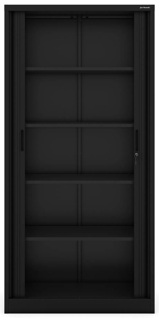 Szafa biurowa na dokumenty z roletą metalowa czarna, 900x1850x450 mm: DAMIAN