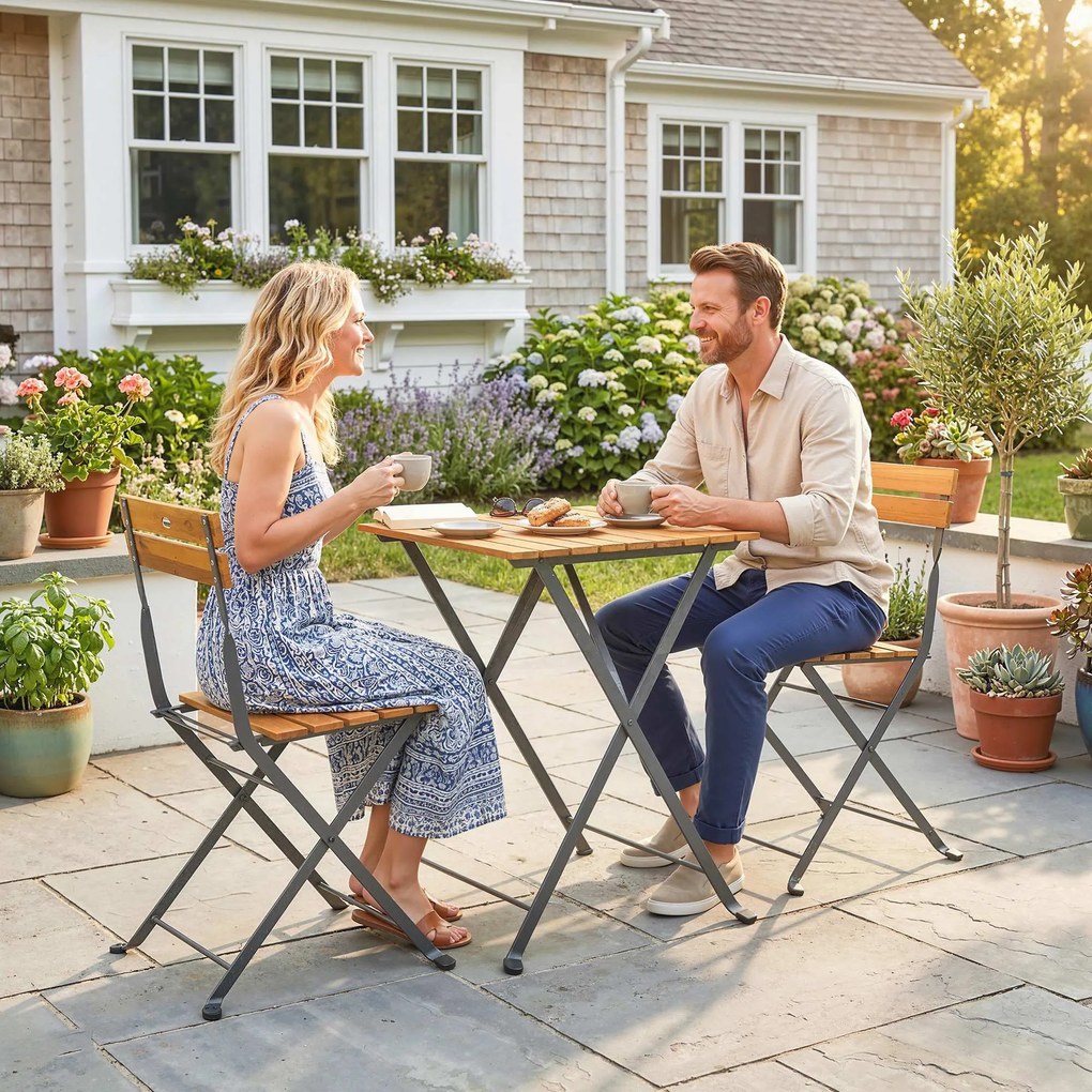Outsunny Zestaw 3-częściowy dla 2 osób: Stół i 2 składane krzesła na taras, balkon, Teak | Aosom PL