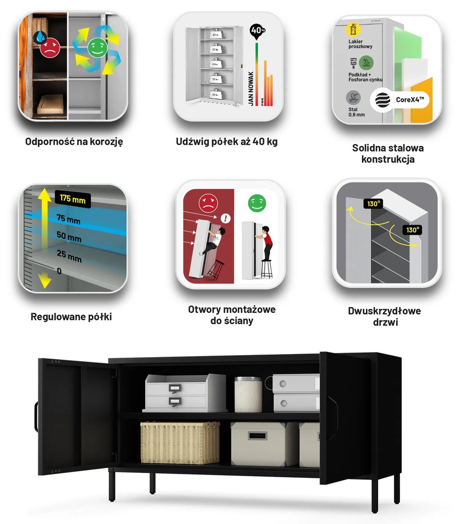 Metalowa szafka RTV czarna ROSA Modern