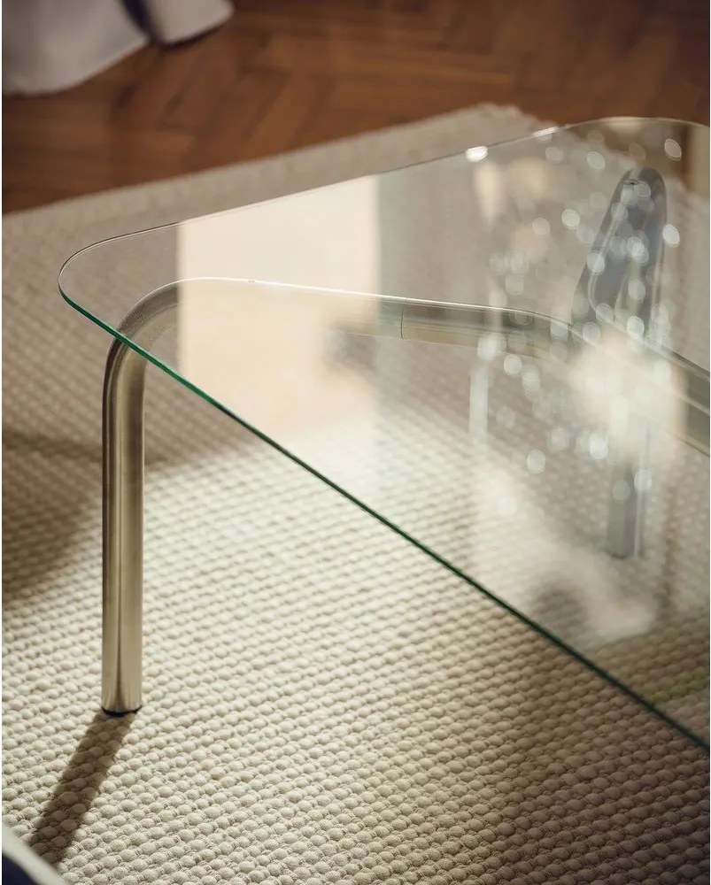 Stolik ze szklanym blatem w kolorze srebra 60x110 cm Uku – noo.ma