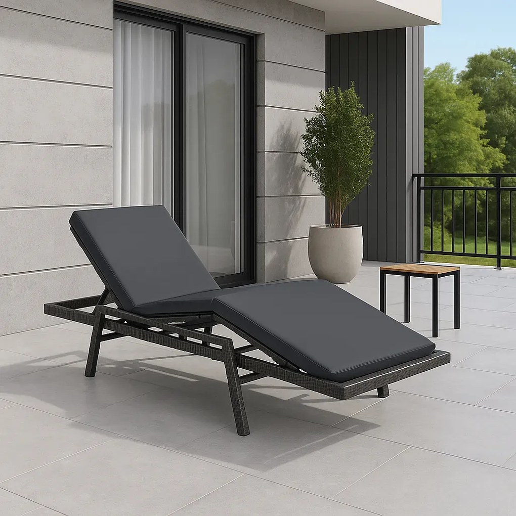 Szary fotel, leżak ogrodowy z poduszką MidelT4-K21