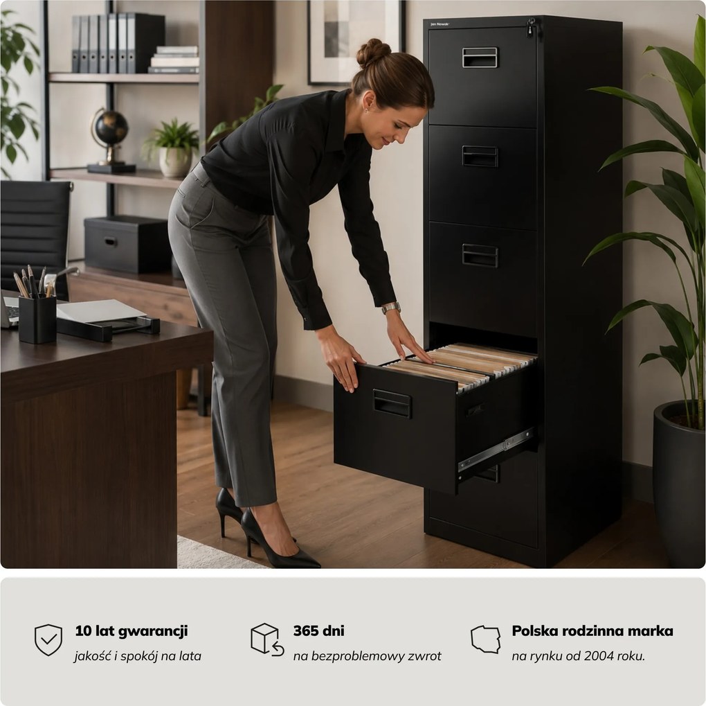 Szafa kartotekowa metalowa z 5 szufladami czarna, 460x1625.5x600 mm: SARA V5