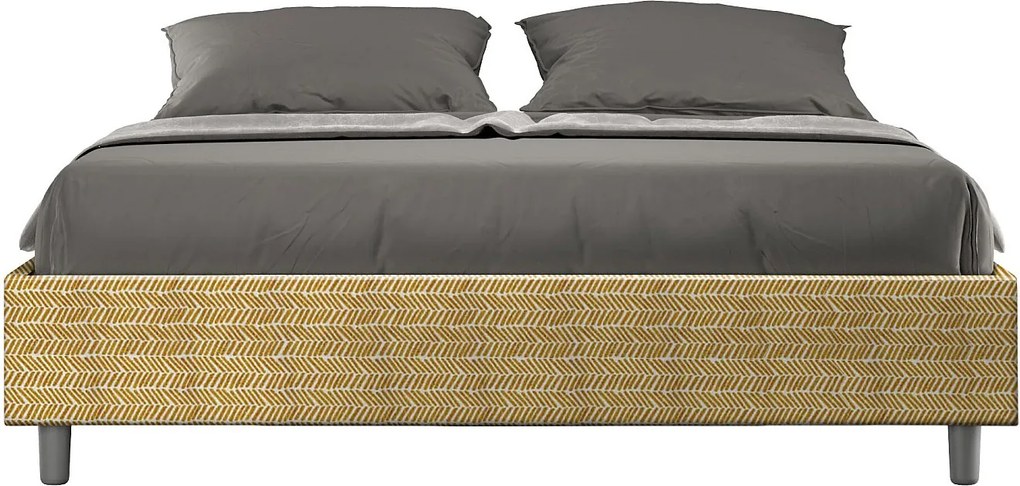 Łóżko wyposażone w stelaż z listwami tapicerowane 160x190 tkaniny Aragona 3 Żółty Azelia