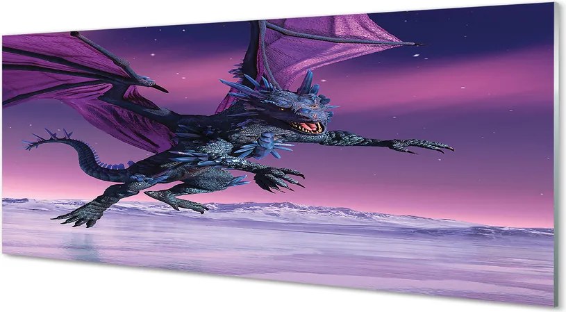 Szklany Panel Smok na tle Tęczowego Nieba