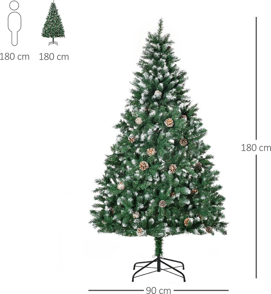 Sztuczna choinka 180 cm — sosna HOMCOM, 1111 gałązek, 59 szyszek, efekt śniegu | Aosom PL