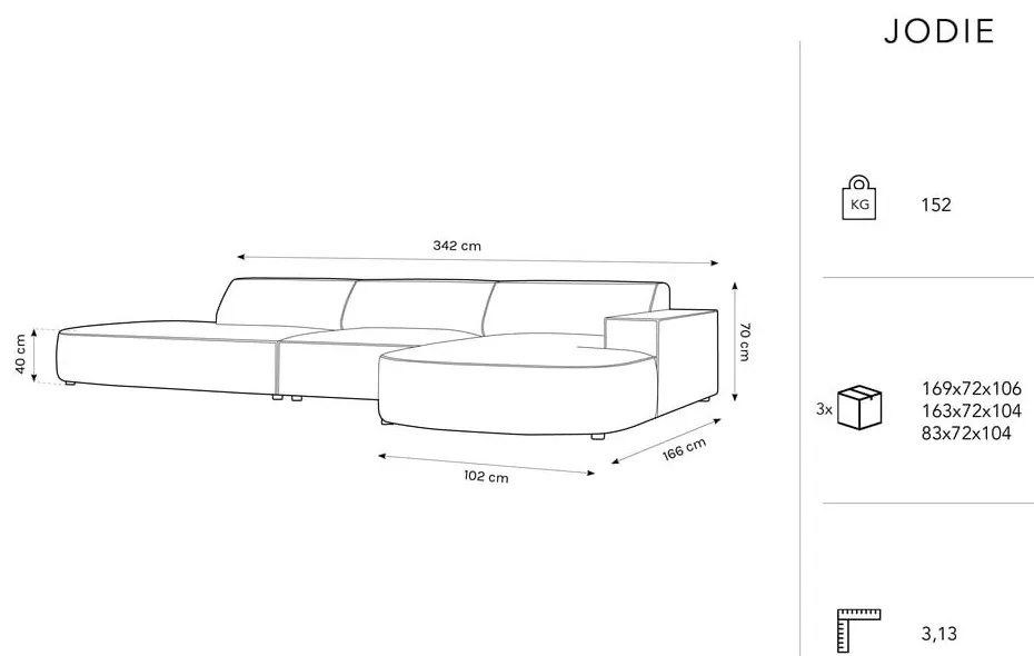 Beżowy narożnik (prawostronny) z materiału bouclé Jodie – Micadoni Home