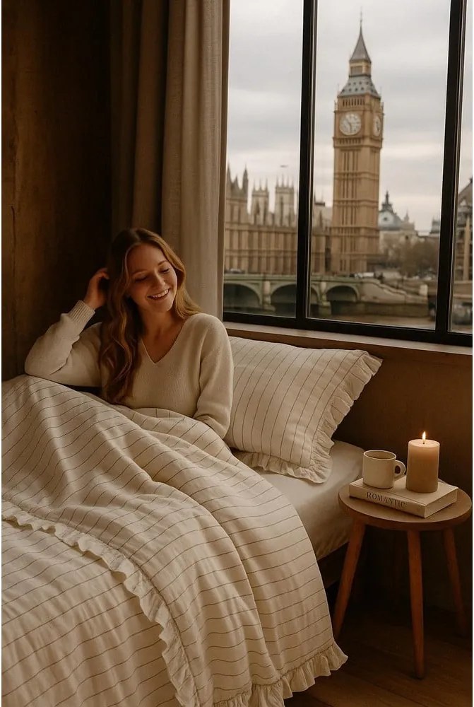 Beżowa pościel jednoosobowa z bawełny renforcé 140x200 cm Amalia Striped – Mila Home Luxury