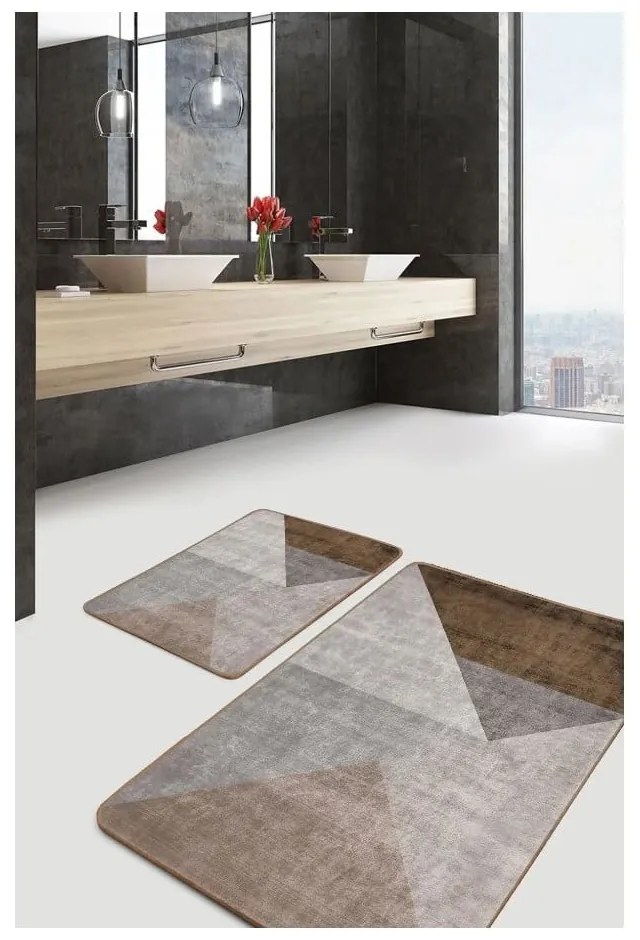 Szaro-brązowe aksamitne dywaniki łazienkowe zestaw 2 szt. 60x100 cm – Mila Home