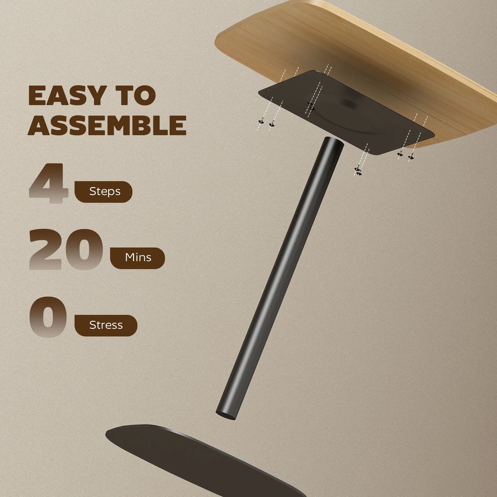 HOMCOM Mały stół jadalny, 60 cm, kwadratowy, blat z MDF, stalowa podstawa, do salonu, jadalni, kuchni, drewno naturalne+czarny | Aosom PL