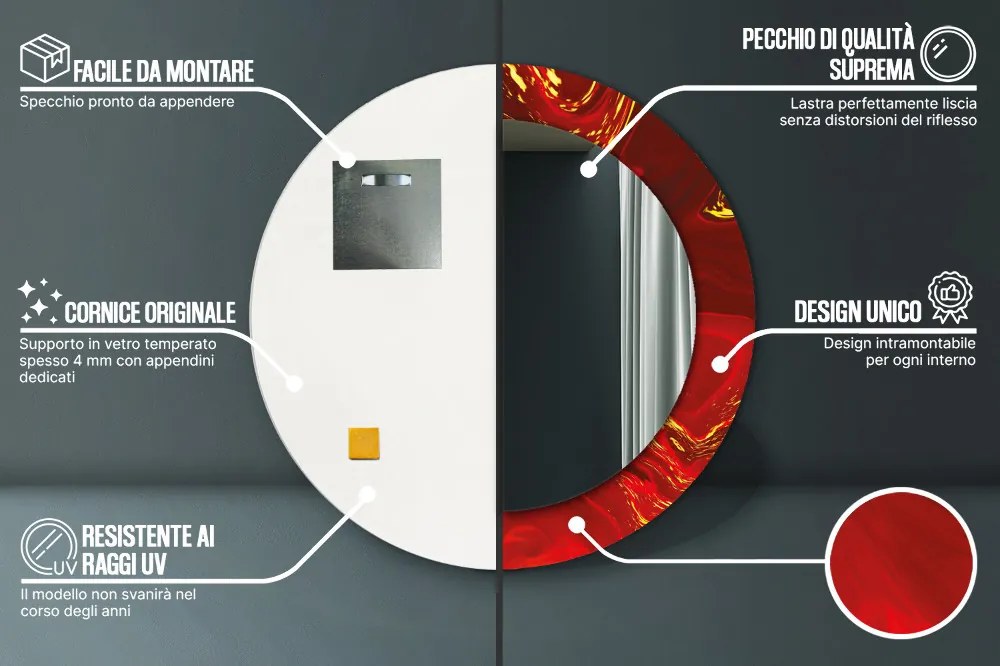 Czerwony marmur Lustro dekoracyjne okrągłe
