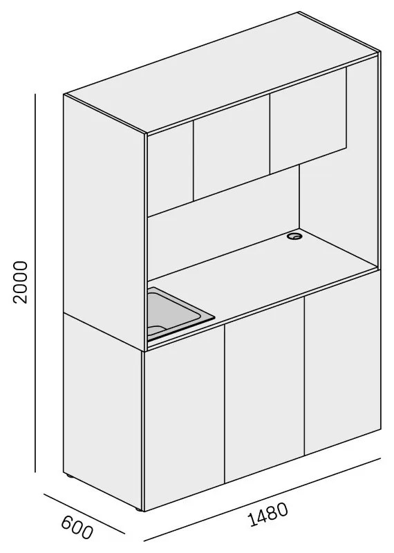 PLAN Kuchnia biurowa NIKA ze zlewem i kranem 1481 x 600 x 2000 mm, biały, lewo