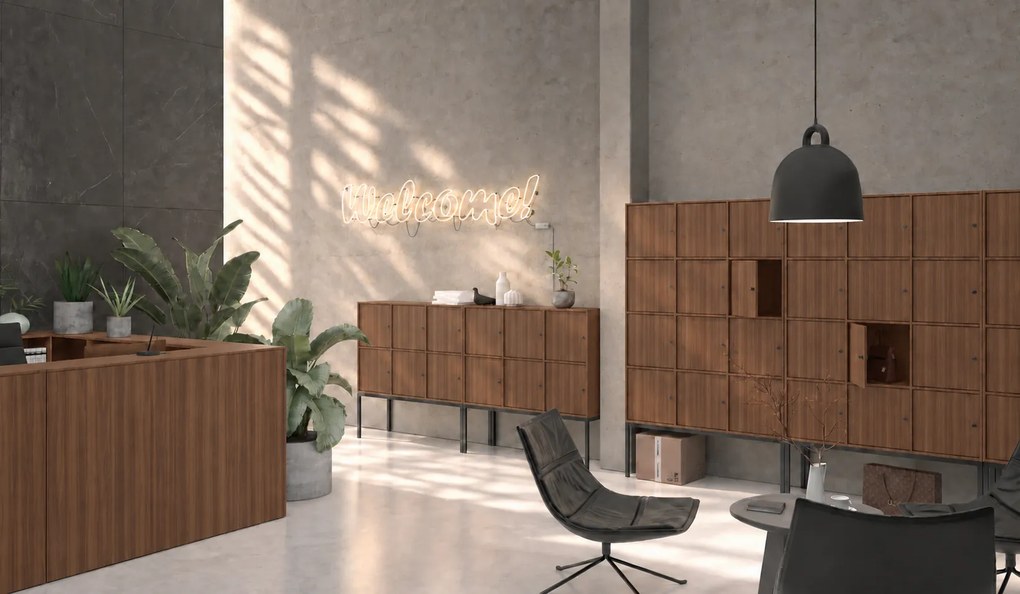 Szafka biurowa FRAME, 6x drzwi, z wnęką, 1299 x 450 x 2162 mm, zamek cylindryczny, orzech