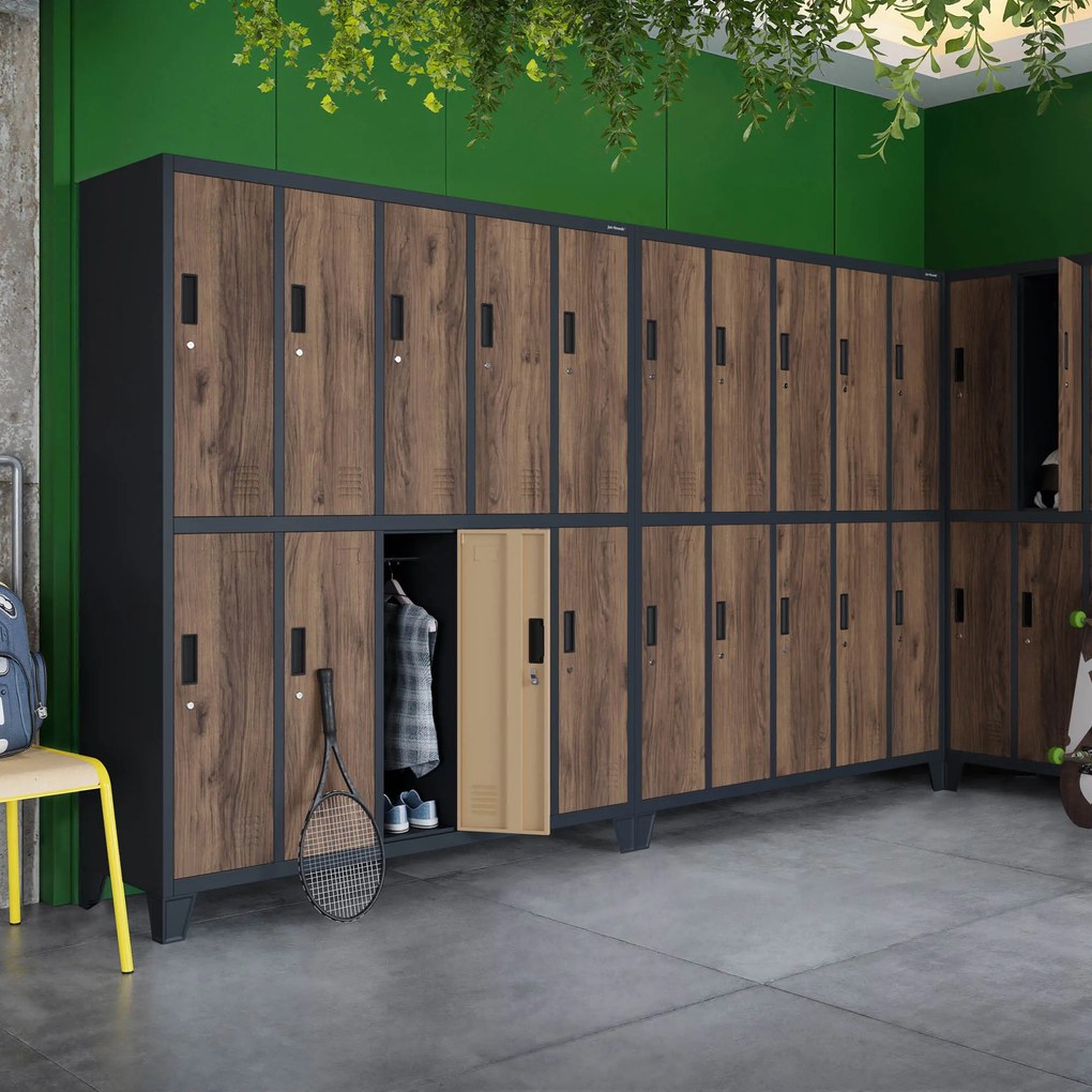 Szafa socjalna ubraniowa 10-drzwiowa antracytowa/orzech, 1360x1720x450 mm: BARTEK Eco Design