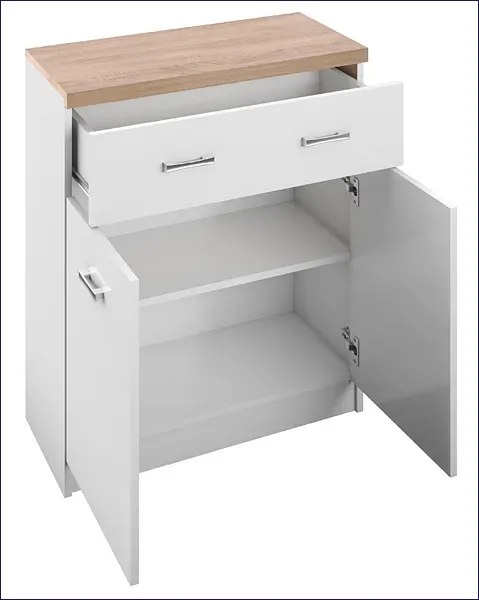 Biała komoda z szufladą i półkami 60 cm - Riza 7X