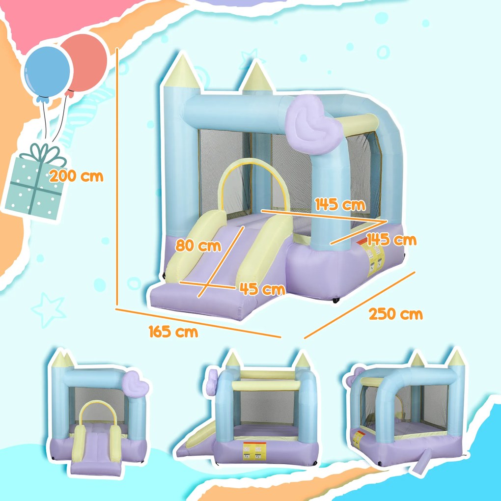 AIYAPLAY Dmuchany zamek ze zjeżdżalniami, siatką ochronną, materiałem Oxford, kotwami gruntowymi, torbą transportową