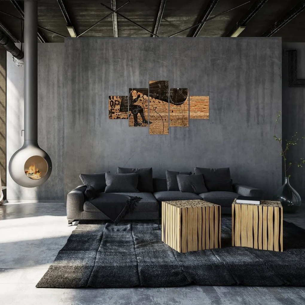 Obraz - Mężczyzna na rowerze w stylu Banksy (125x70 cm)
