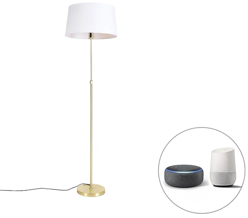 Inteligentna lampa podłogowa złota z abażurem lnianym białym 45 cm z WiFi A60 - Parte Nowoczesny Oswietlenie wewnetrzne