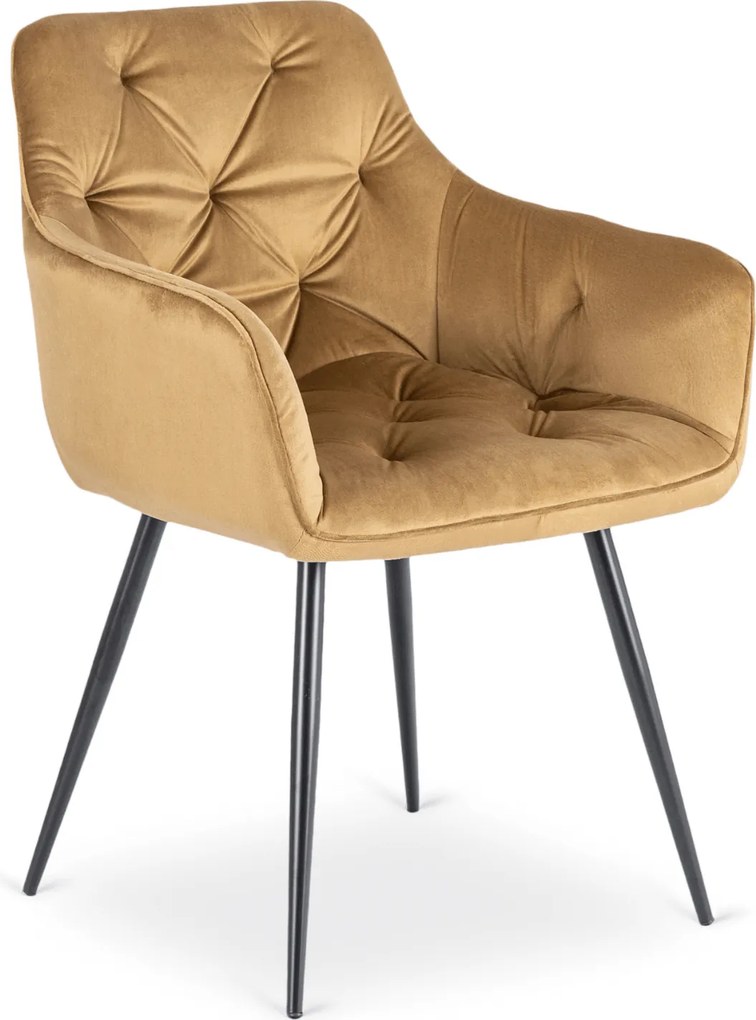 Krzesło Tapicerowane do Salonu MODESTO Musztardowe Welurowe Nowoczesne Loft