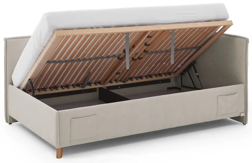 Beżowe tapicerowane narożne łóżko dziecięce ze schowkiem ze stelażem 90x200 cm Fun – Meise Möbel