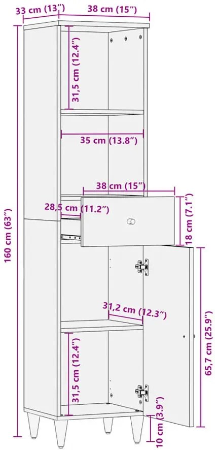 Czarny drewniany słupek łazienkowy - Rebex 25X