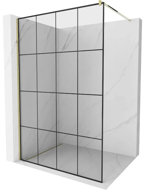 Mexen Kioto ścianka prysznicowa Walk-in 130 x 200 cm, czarny wzór 8 mm, złota - 800-130-101-50-77