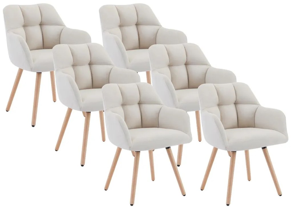 Zestaw 6 krzeseł z podłokietnikami - Tkanina i drewno bukowe - Beżowy - PEGA marki Pascal Morabito