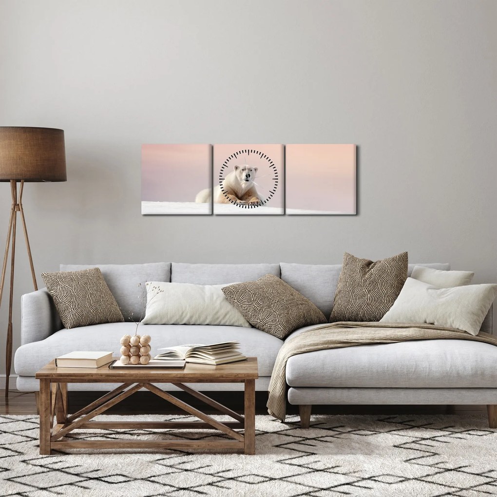 Obraz - Niedźwiedź polarny (z zegarem) (90x30 cm)