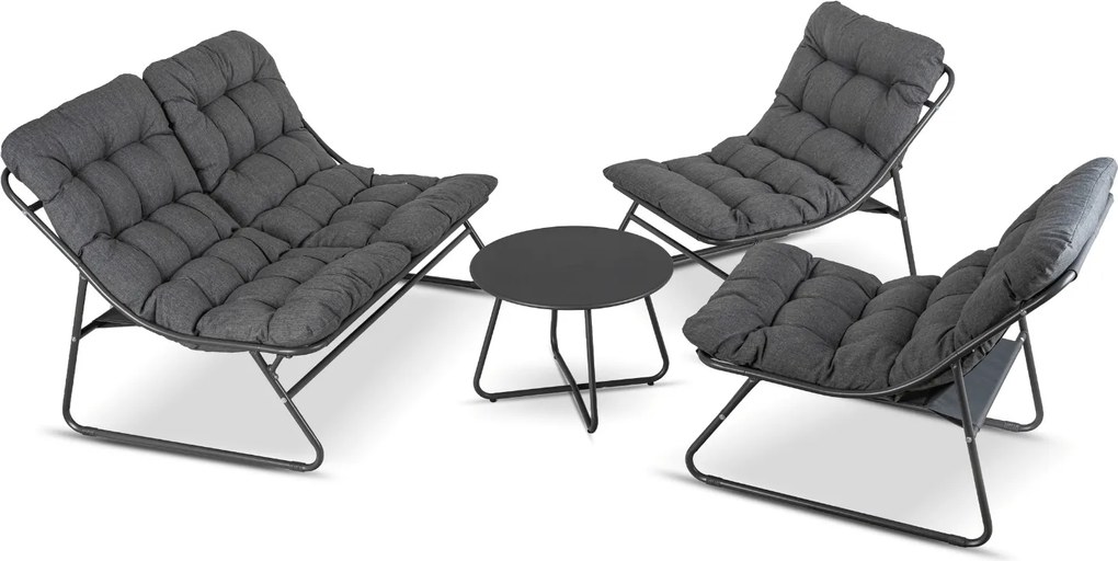 Zestaw Mebli Ogrodowych MEGARA Szary Sofa 2x Fotel Stolik Tarasowy Nowoczesny