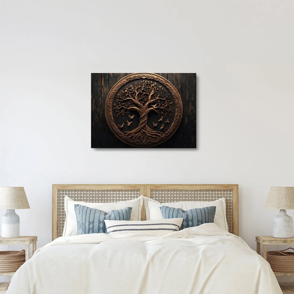 Obraz na szkle – Drewniane drzewo życia (70x50 cm)