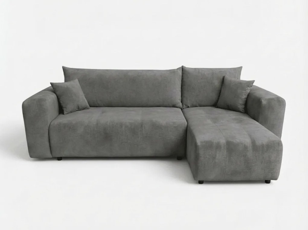 Ciemnoszara rozkładana narożna sofa SORELA, dwustronna + 2 poduszki GRATIS