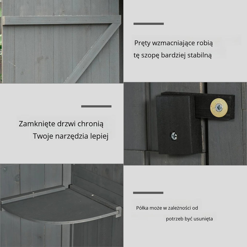 Outsunny Szafka Ogrodowa 77cm z Półkami z Drewna Szary+Zielony | Aosom PL