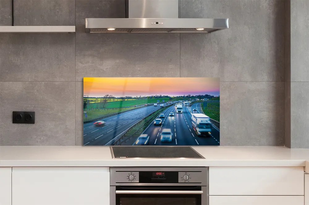 Szklany Panel Autostrada niebo auta