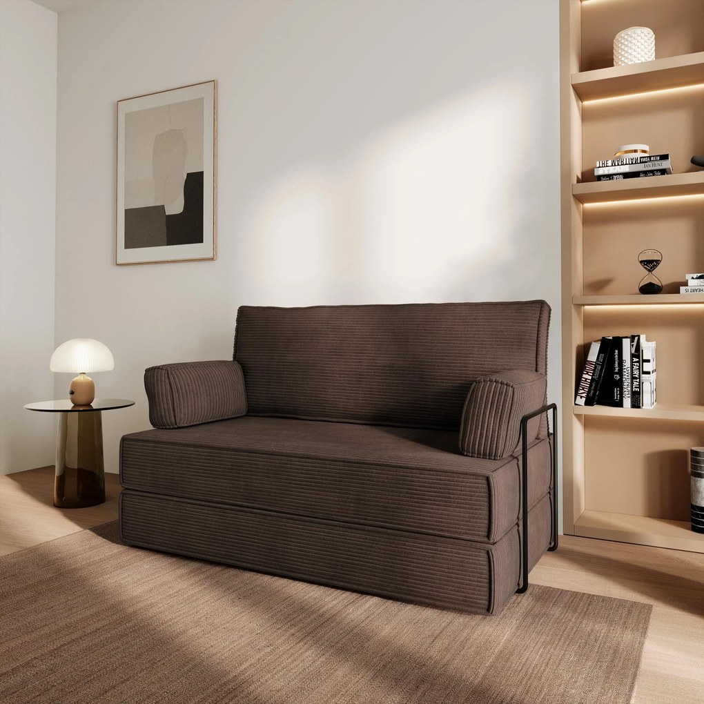 Masseno Sofa piankowa LADIA z funkcją spania, Kanapa z pianki do salonu, Bezmontażowa, Tkanina sztruksowa – Brązowy POSO 06