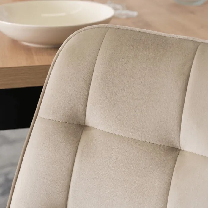 Zestaw Stół Rozkładany SKUBI 120-160 cm Dąb Craft/Czarny i 4 Krzesła Tapicerowane CHRIS Beżowe Nowoczesne