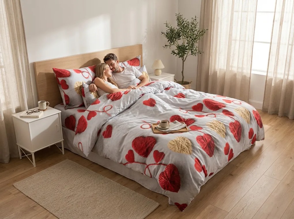 PrzytulneMieszkanie.pl PrzytulneMieszkanie.pl Pościel z mikrofibry VELHEART czerwona Rozmiar pościeli: 2 szt 70 x 80 cm | 160 x 200 cm