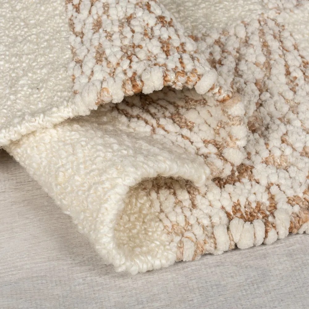 Kremowo-naturalny dywan z mieszanki wełny tkany ręcznie 160x230 cm Eric Checkboard – Flair Rugs