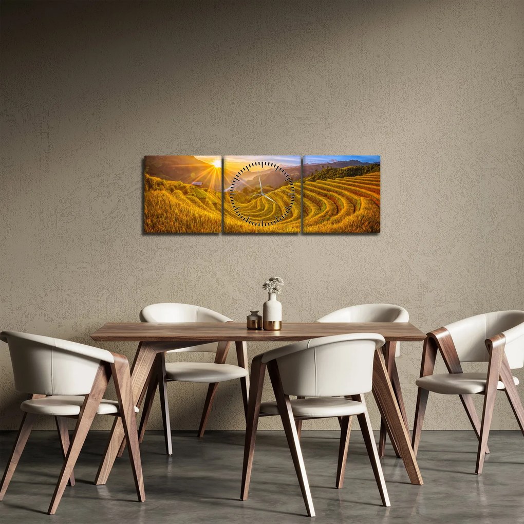 Obraz - Pole ryżowe w Wietnamie (z zegarem) (90x30 cm)
