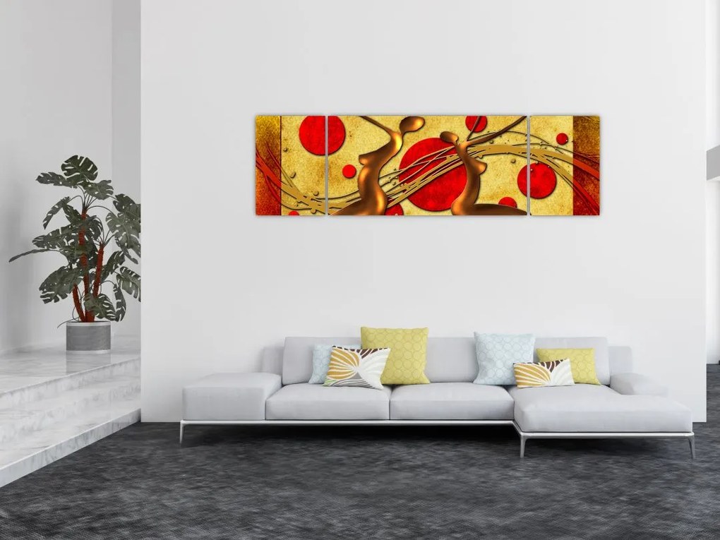 Abstrakcyjny obraz z dwiema kobietami (170x50 cm)